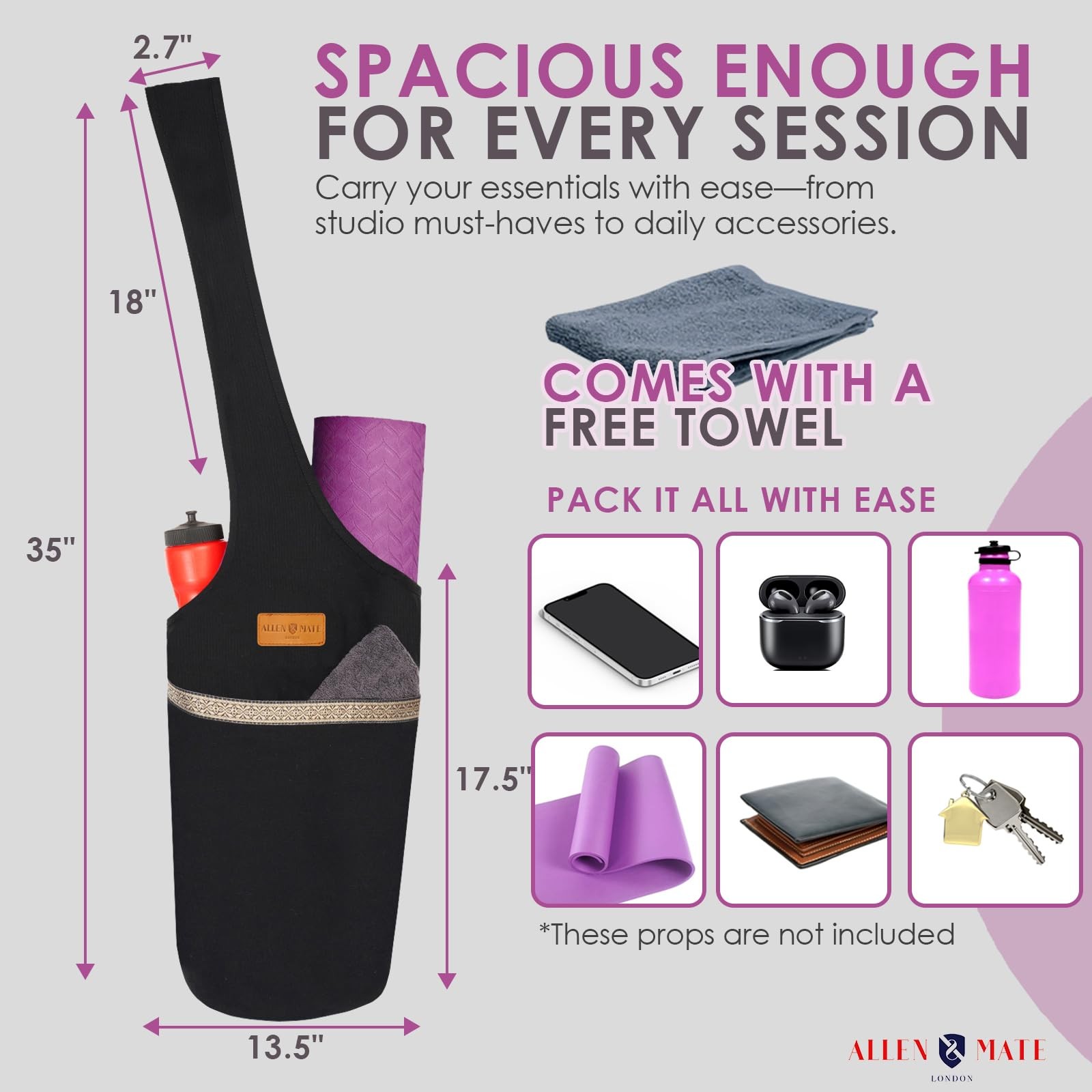 Unisex Yoga Exercise Mat Bag with Large Pocket Big Capacity Tote Carrier