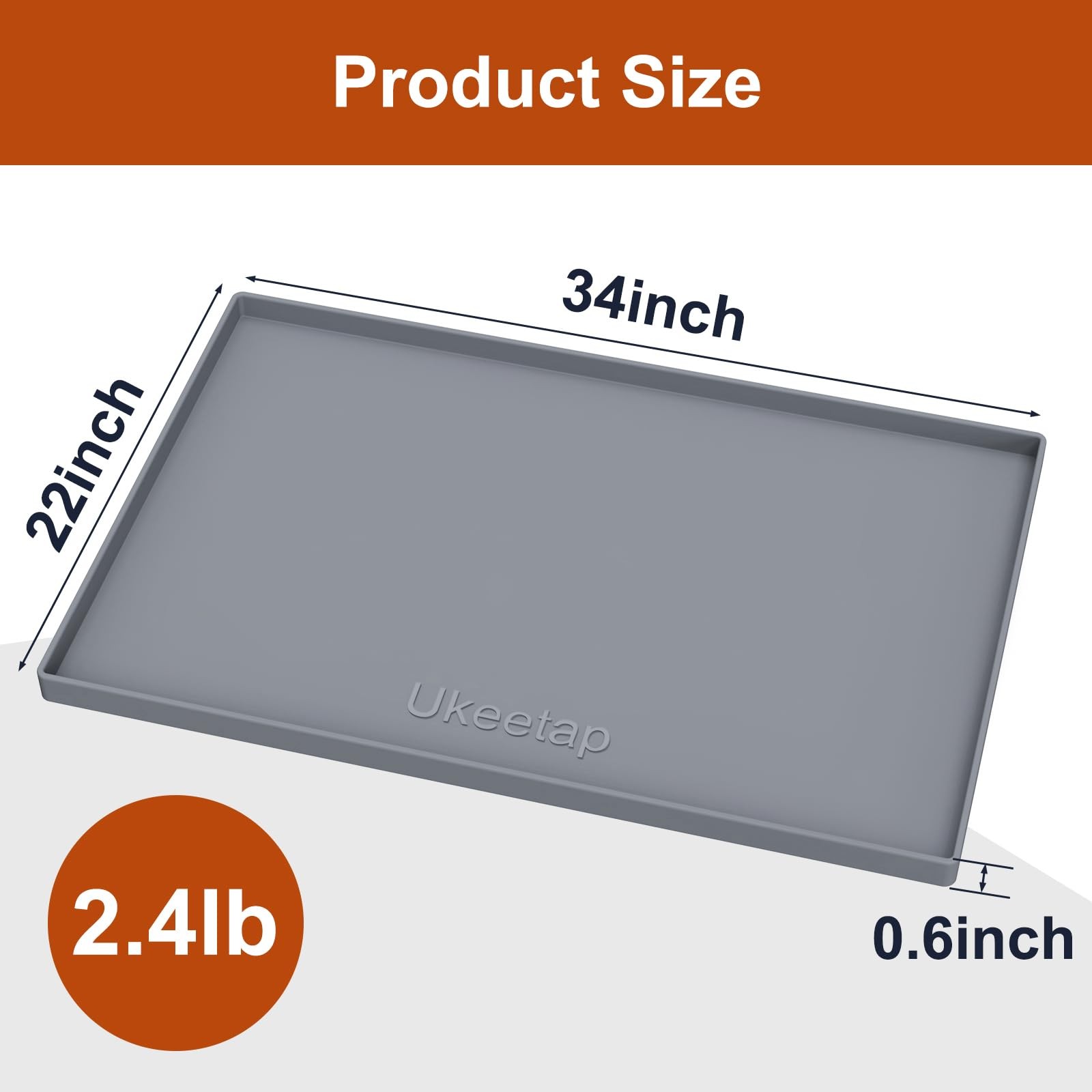 ukeetap Extra Thick Silicone Mat Waterproof with Raised Edge 34 x 22 Under Sink