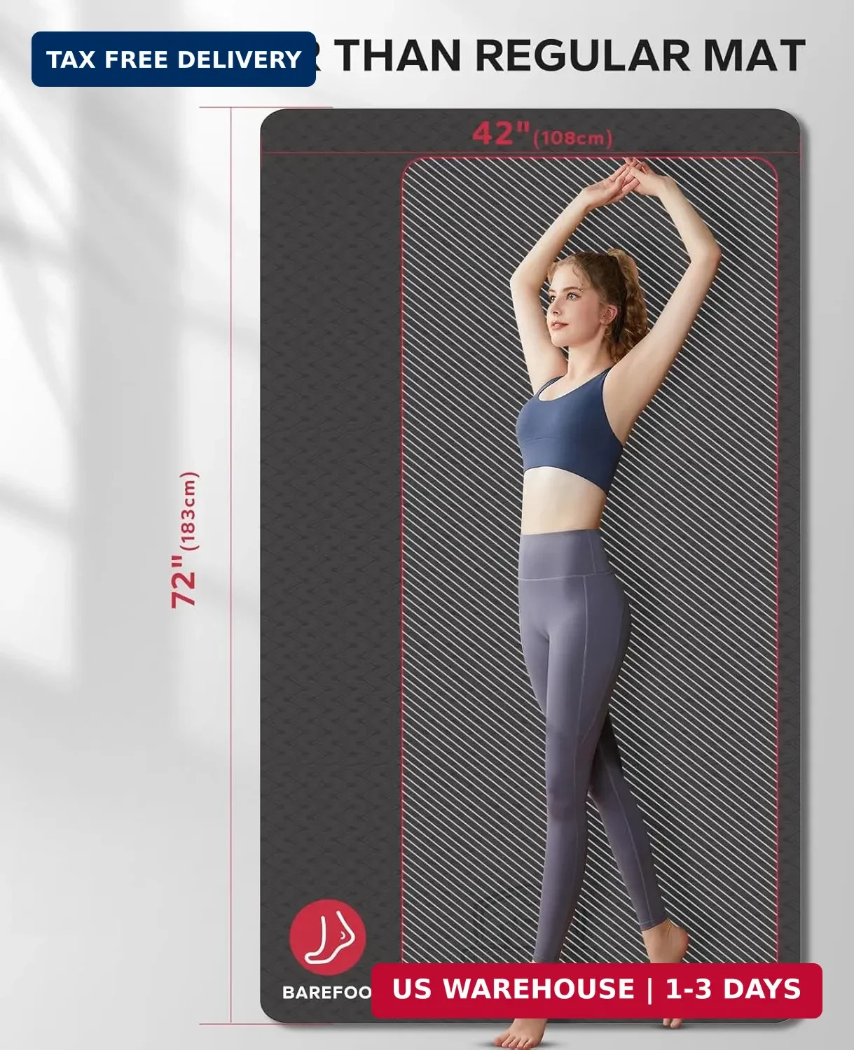 HAPBEAR Extra Large Yoga Mat – 72&Prime;x48&Prime;/78&Prime;x54&Prime;, 1/4&Prime; & 1/3&Prime; Thick, Non-Slip, Dur