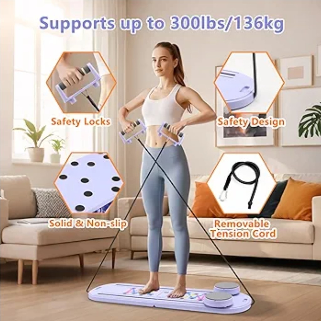 Pilates Board, 6 in 1 Pilates Reformer Sets, Foldable Portable Abdominal Board,