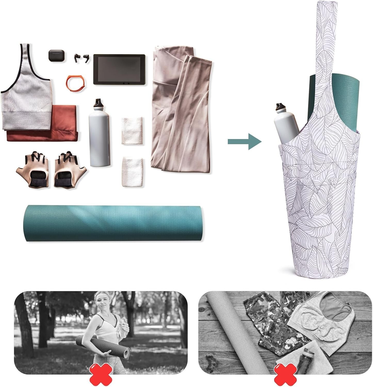 IwIeIaIrI Yoga Mat Bag with Large Size Pocket and Zipper Pocket，Yoga Bag Adjus