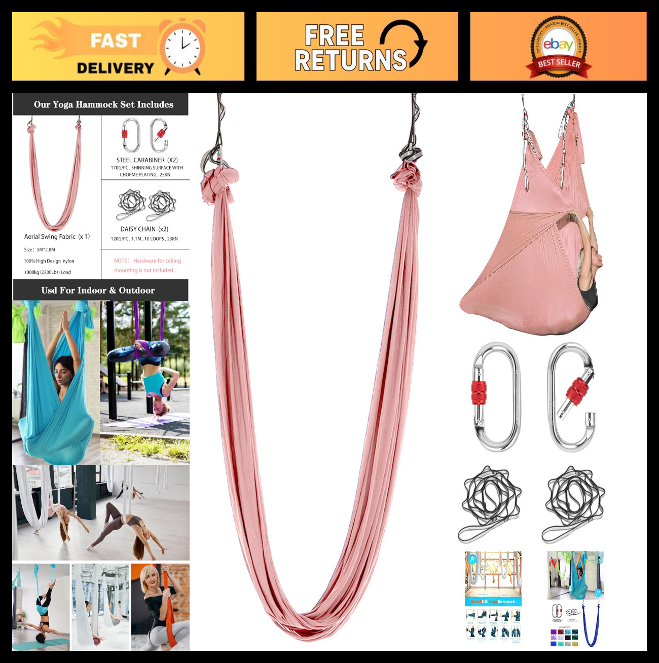 5.5 Yards Aerial Silk Swing Hammock – Outdoor Aerial Yoga Swing for Adults, Yoga