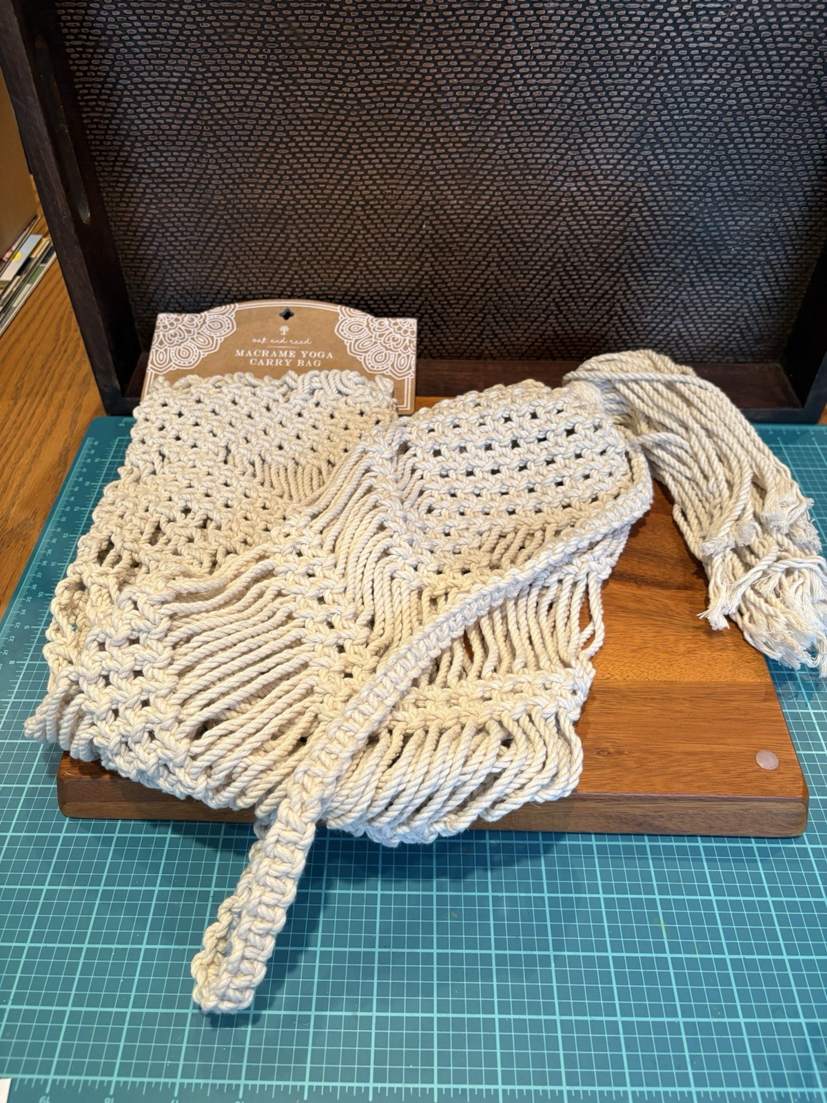 “Oak And Reed” Macrame Yoga Mat Boho Style Carry Bag 100% Cotton~Cream Color NWT