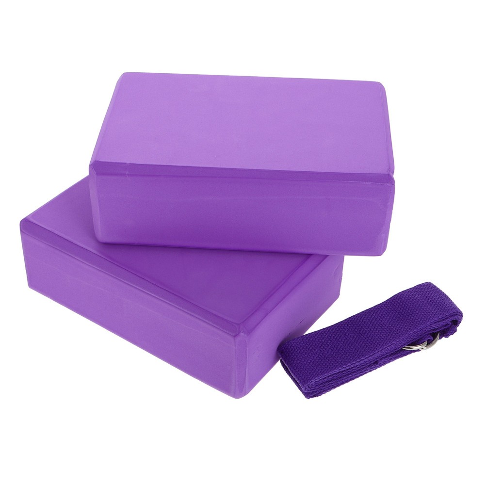 3Pcs Foam Yoga Blocks and Strap Set for Pilates and Yoga Posture Improvement