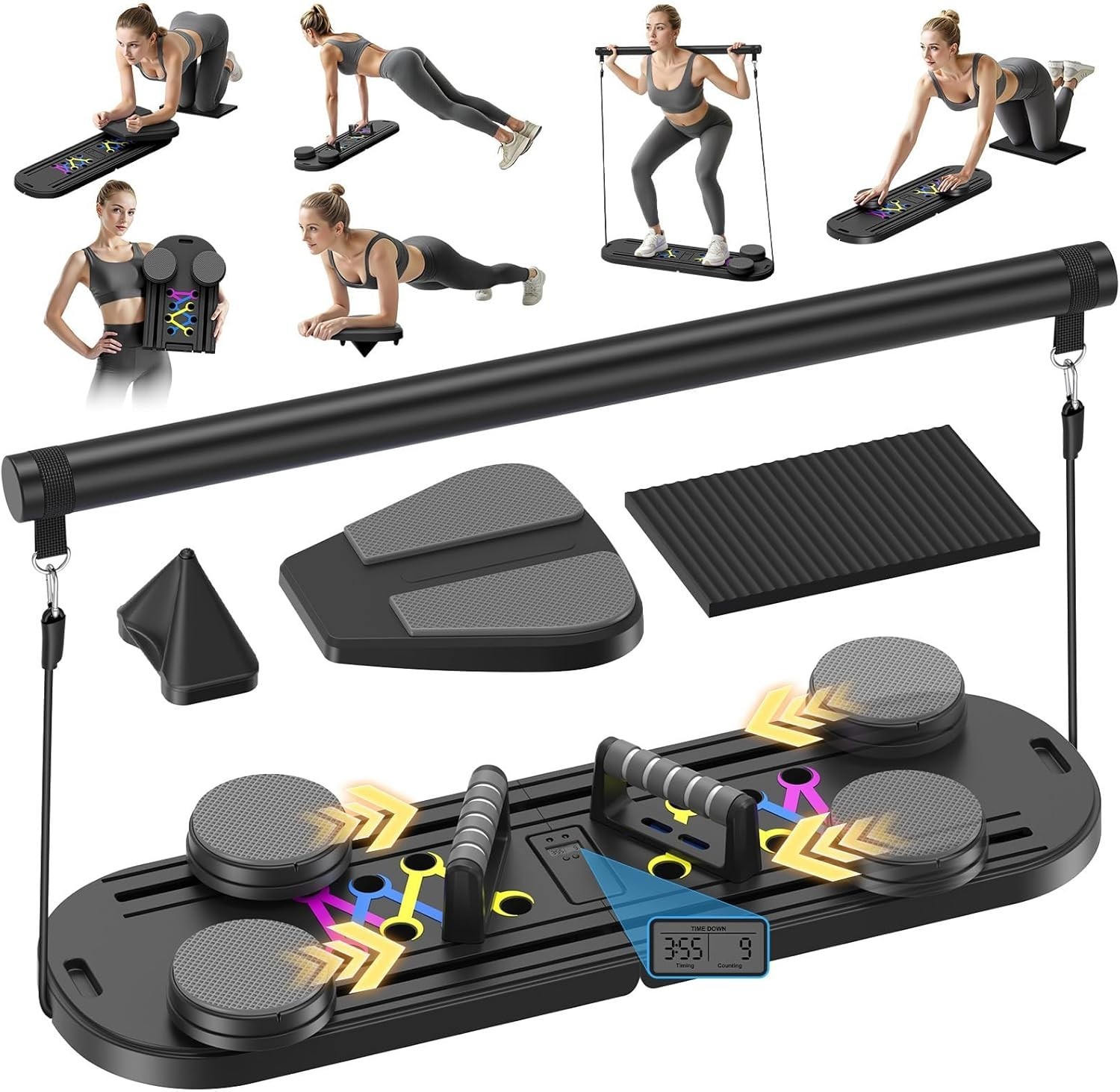Movoca Pilates Board, Foladable Pilates Reformer Machine with Timer, 7-in-1