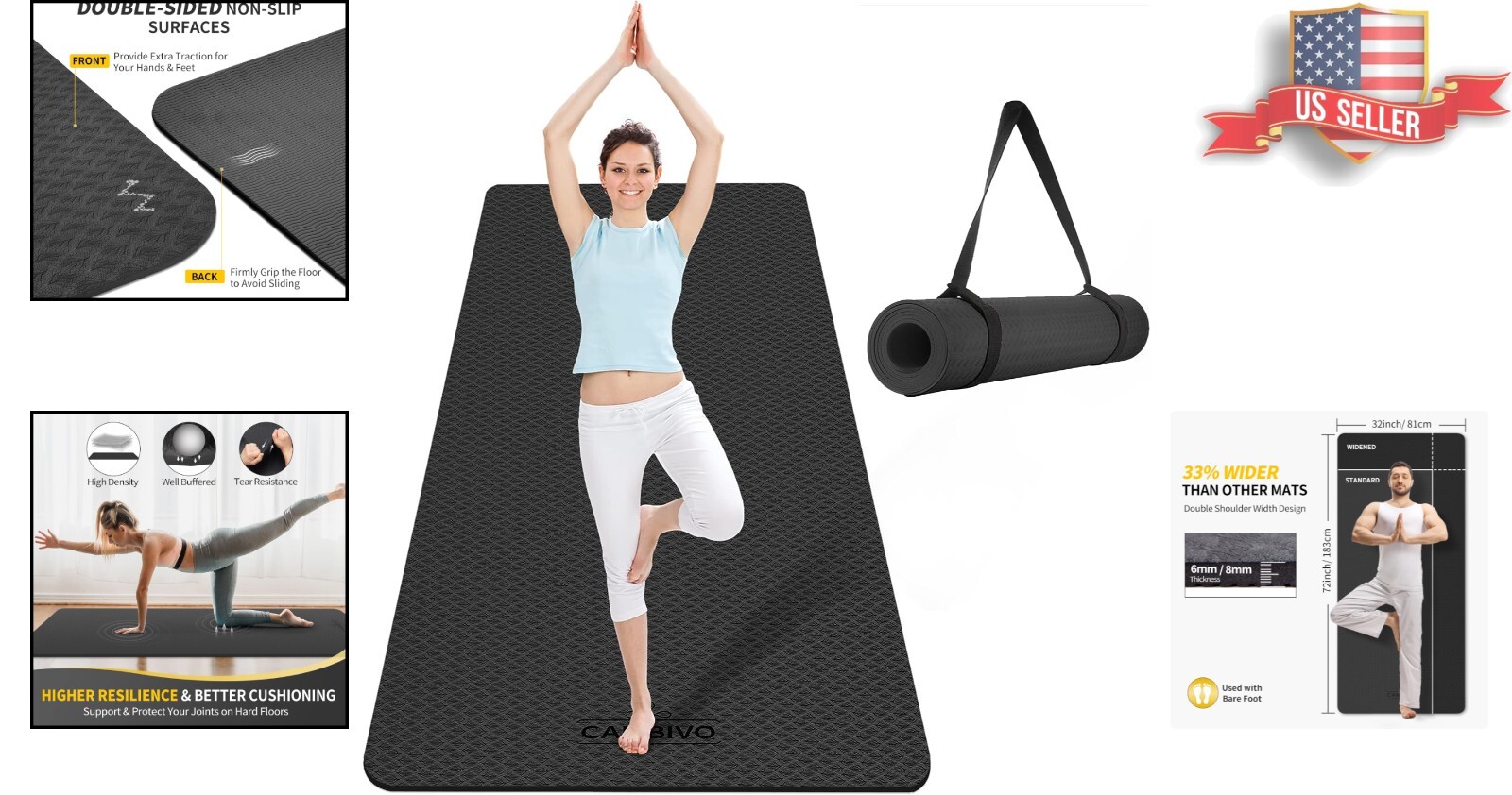 Extra Wide TPE Yoga Mat 72&Prime;x32&Prime;x1/4&Prime; – Non-Slip Comfort for Yoga & Pilates