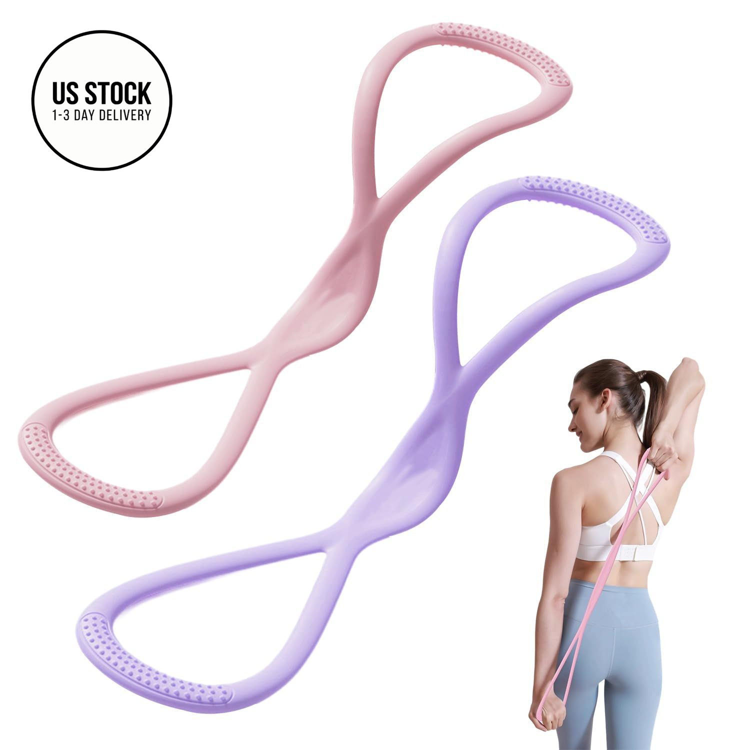 2Pack Figure 8 Resistance Band for Women, Bands Pink and Purple