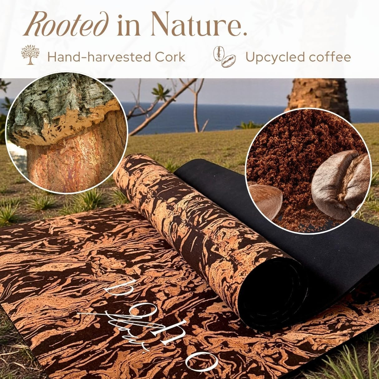 Premium Eco-Friendly Cork Yoga Mat with Handmade Boho Bag – Gold or Coffee