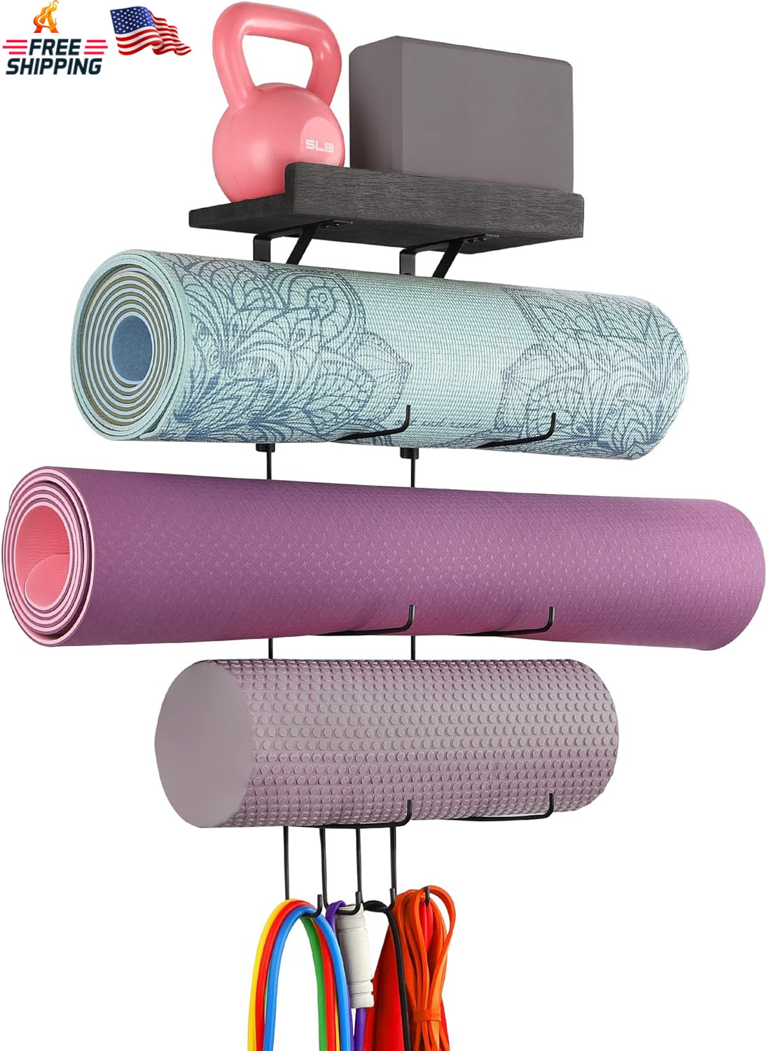 VINAEMO Yoga Mat Holder Accessories Wall Mount Organizer Storage Decor Foam Roll