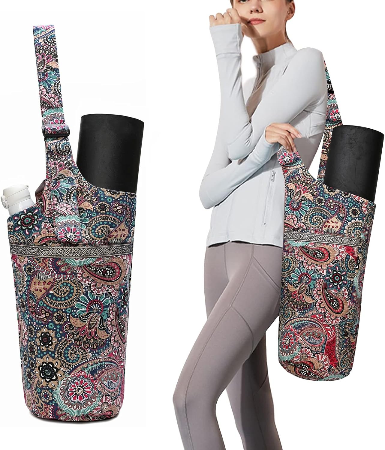 Yoga Mat Bag with Large Size Pocket & Zipper Pocket,Yoga Bag Adjustable Shoulder