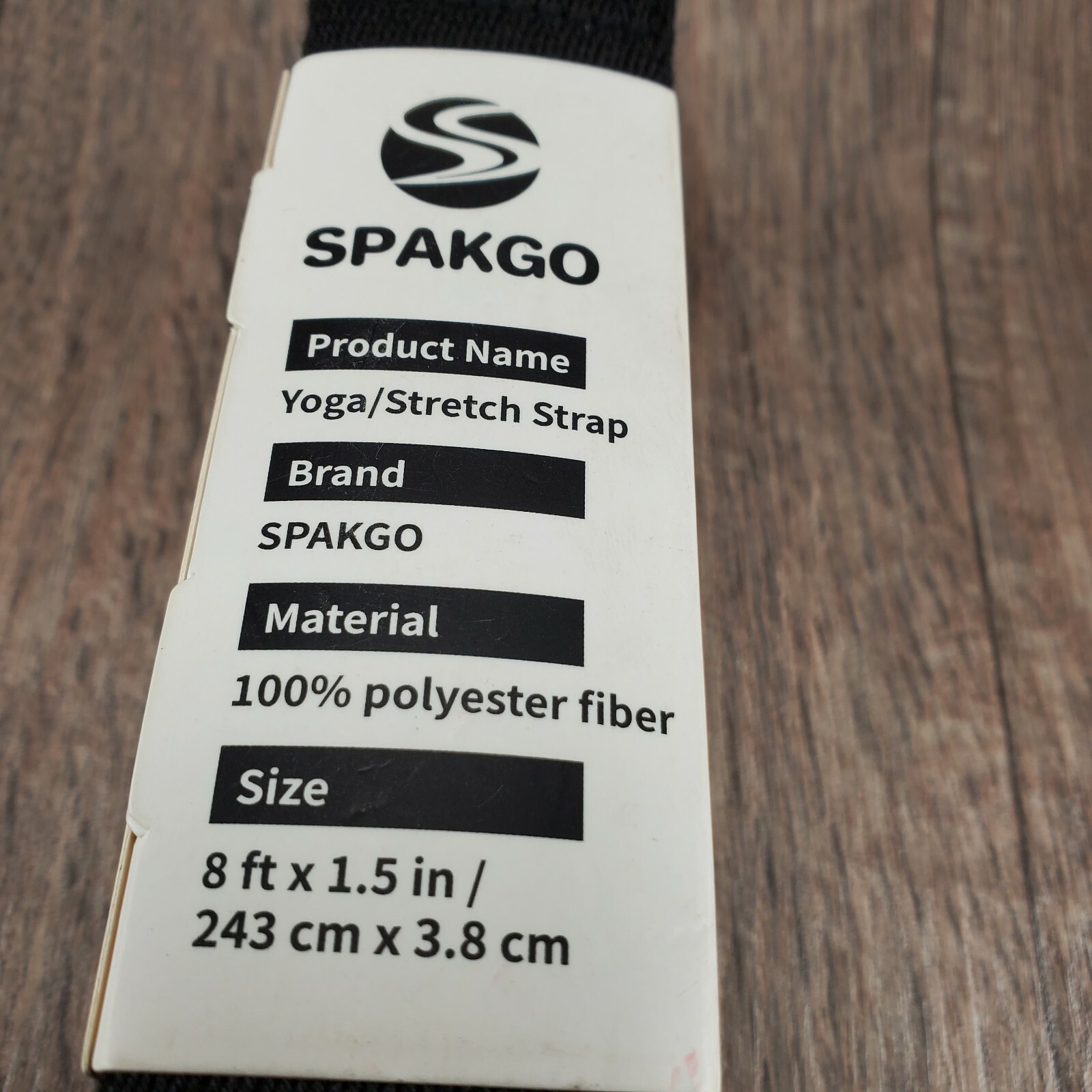 New SPAKGO Yoga STRETCH Strap 100% Polyester Fiber 8ft x1.5in Black Exercise