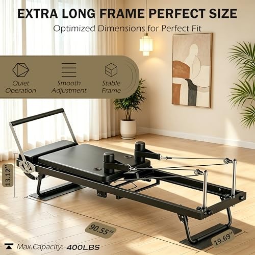 Pilates Reformer, 91&Prime; Foldable Pilates Reformer Machine, Adjustable Heights,