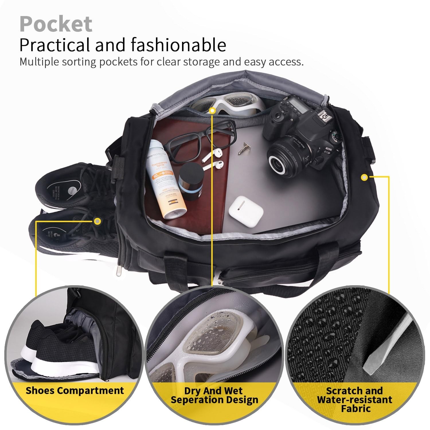 FIORETTO Women&rsquo;s Gym Duffle Bag with Shoes Compartment, 30L Capacity, Ideal f…