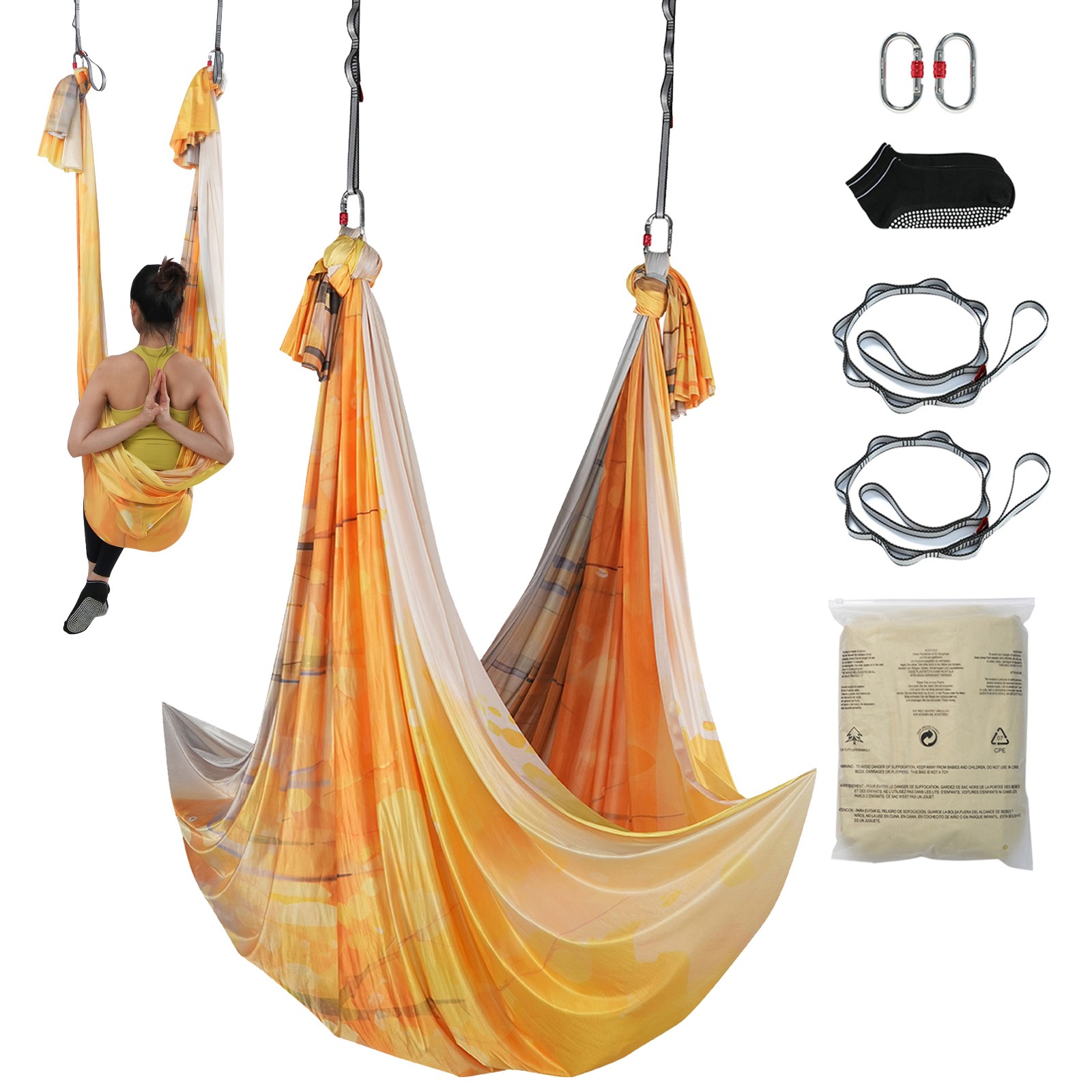Uimoso Aerial Yoga Hammock 5.5 Yards Nylon Sling for Inversion Exercises, Gold