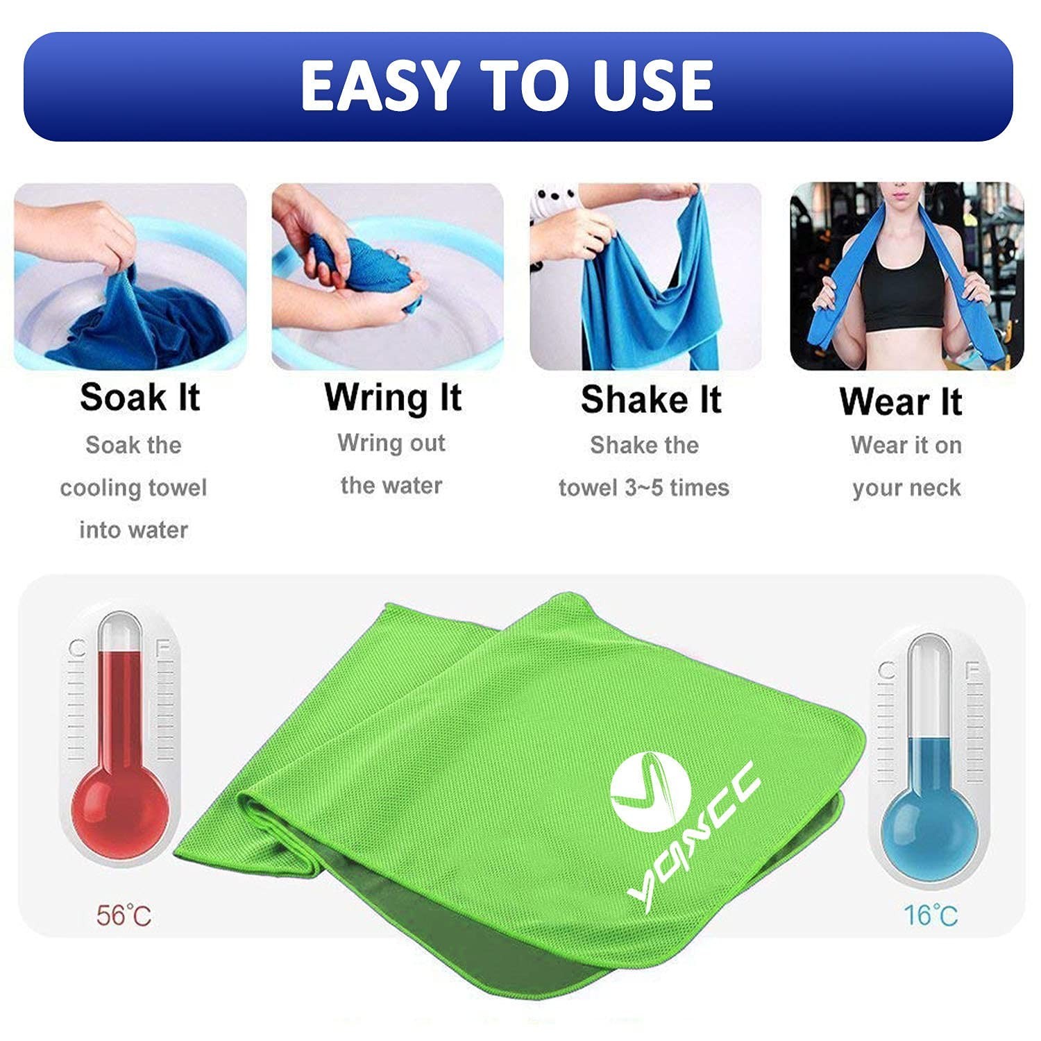 YQXCC Cooling Towels | 4 Pack 40&Prime;x12&Prime; | Cool Cold for Neck | Microfiber Soft …
