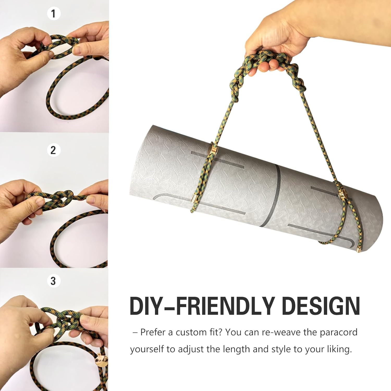 Yoga Mat Strap – 8MM Adjustable Paracord Carrier for Carrying Yoga Mats, Camping