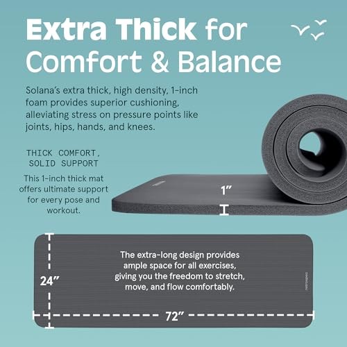 Solana Yoga Mat 1&Prime; Thick w/Nylon Strap for Men & Women – Non 1 inch Graphite