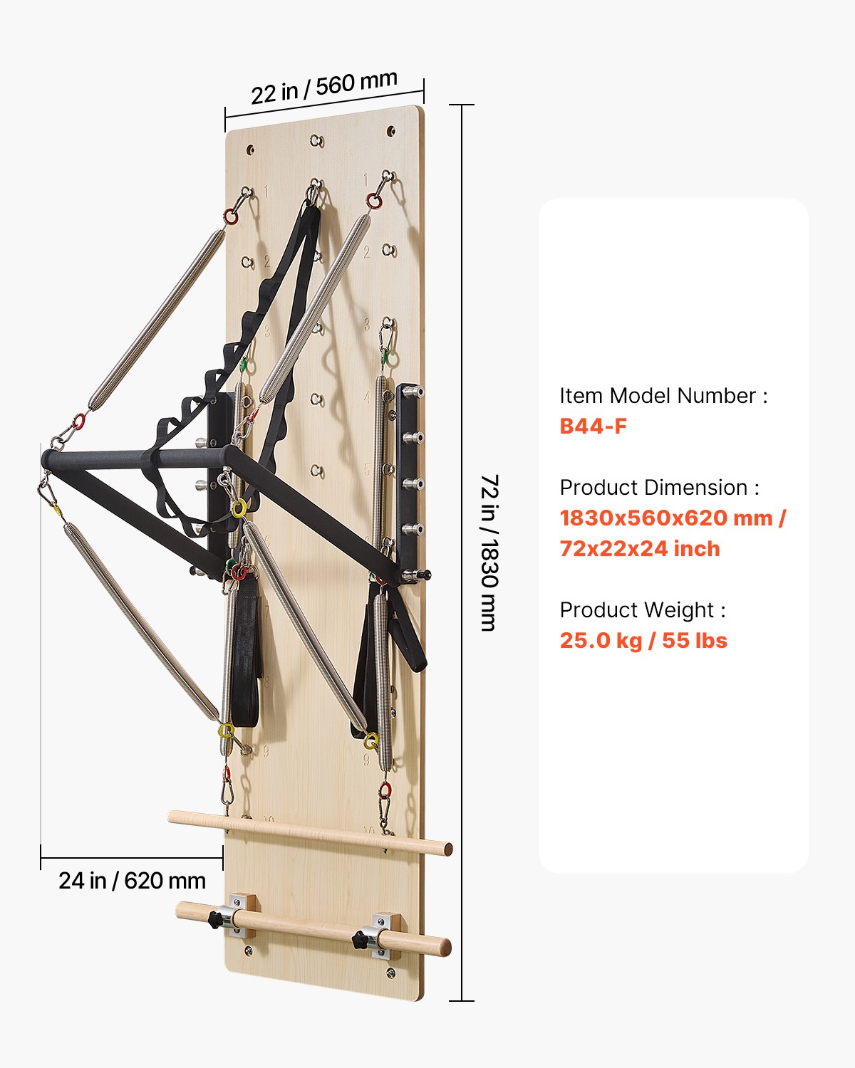 VEVOR Wall Mounted Pilates Reformer Machine Pilates Springboard Maple Wood Gym