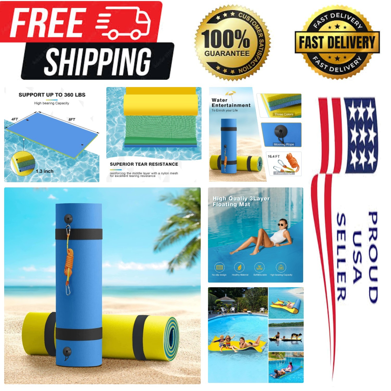 Floating Mat for Lake, Lily Pad Floating Mat, 3-Layer Tear-Resistant XPE Foam…