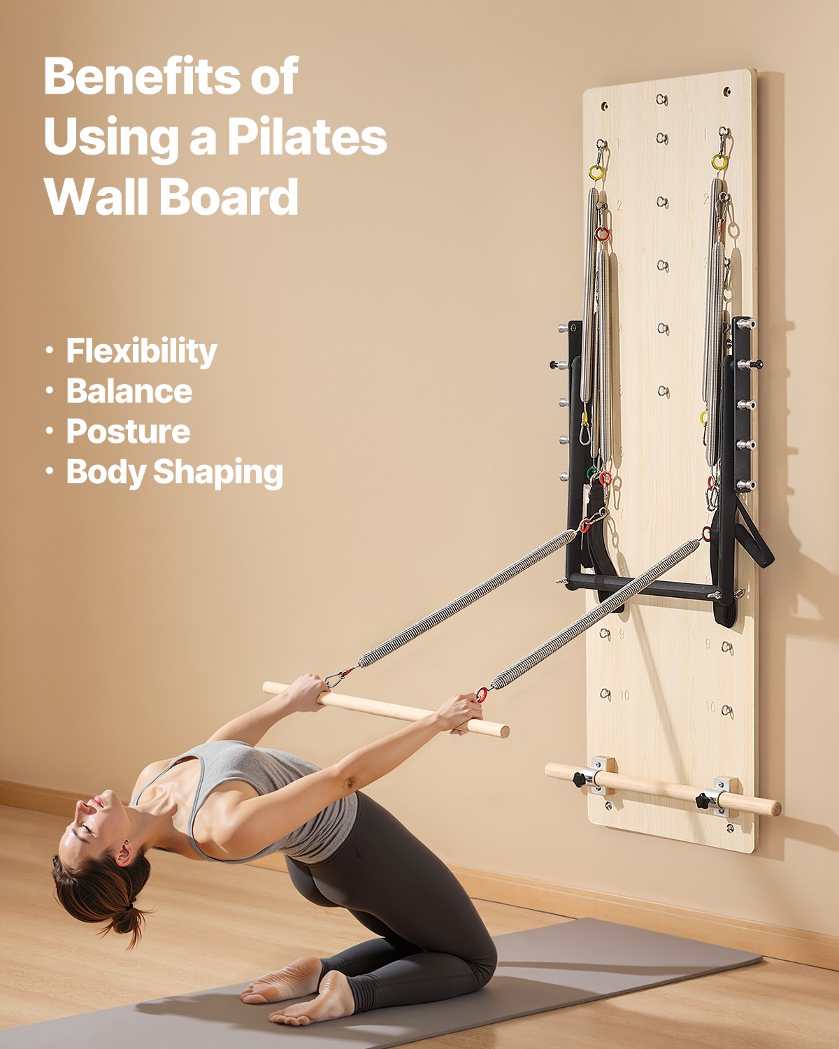 VEVOR Wall Mounted Pilates Reformer Machine Pilates Springboard Maple Wood Gym