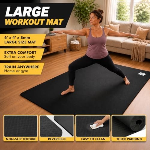 Fit Active Sports Oversized 6’ x 4’ Extra Large Workout Mat with Carry Bag &
