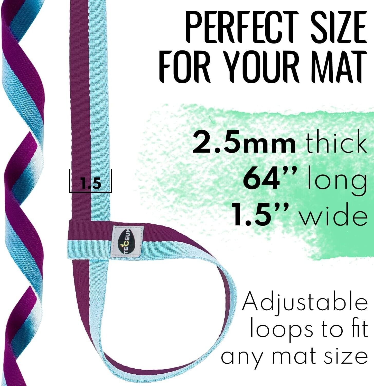 TECEUM Yoga Mat Strap – Adjustable Mat Holder Sling – 64 IN, Mixed Blueberry
