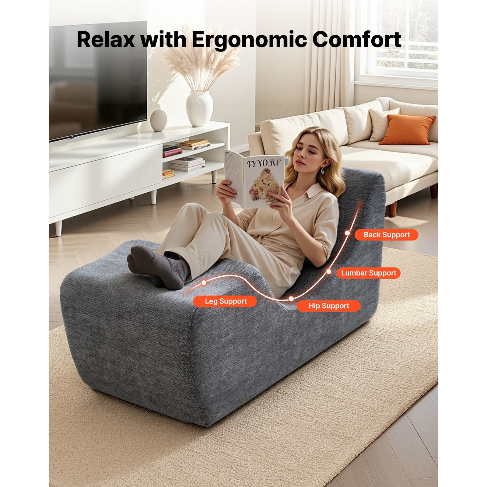 Ergonomic Curved Foam Chaise Lounge for Yoga, Stretching, and Relaxation