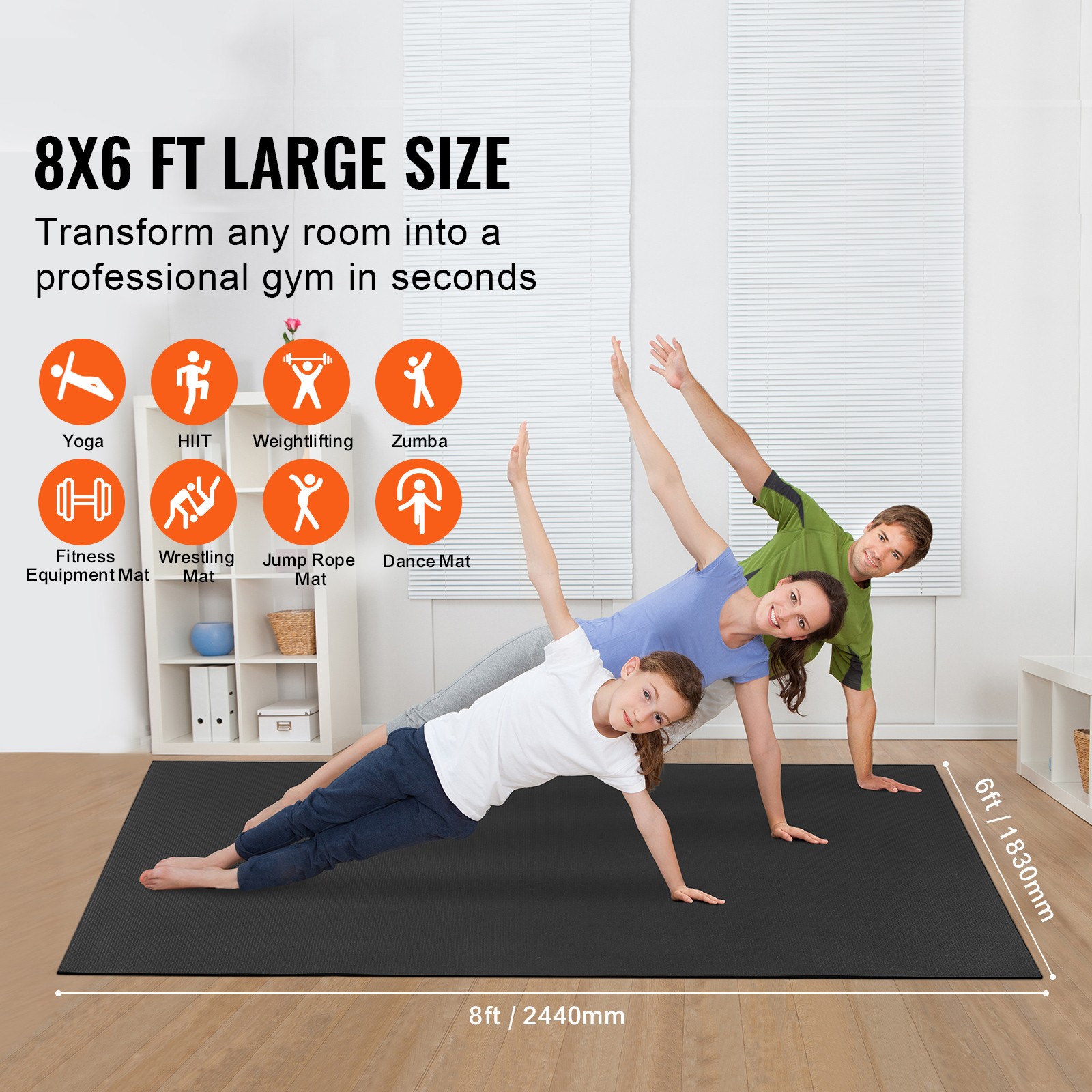 Uimoso Exercise Mat Non Slip Yoga Mat Gym Fitness Pilate Workout Mat (8x6ft)