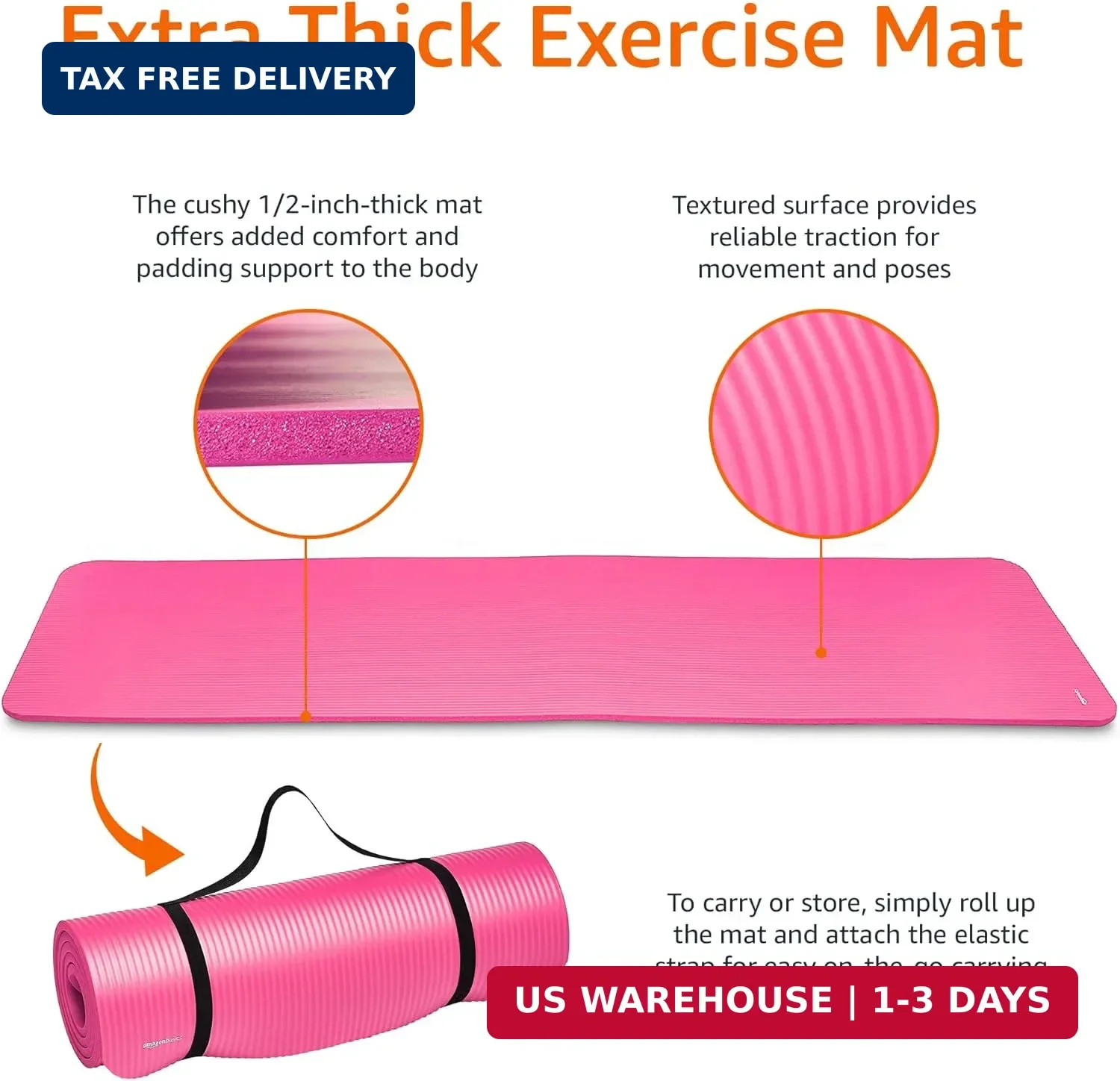 Amazon Basics Extra Thick Exercise Yoga Mat with Carrying Strap