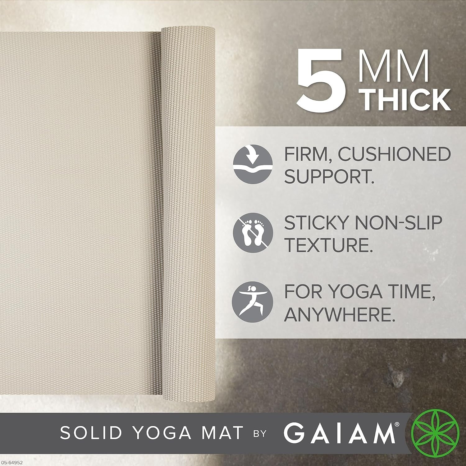 Gaiam Yoga Mat – Premium 5mm Solid Thick Non Slip Exercise & Fitness Mat for All