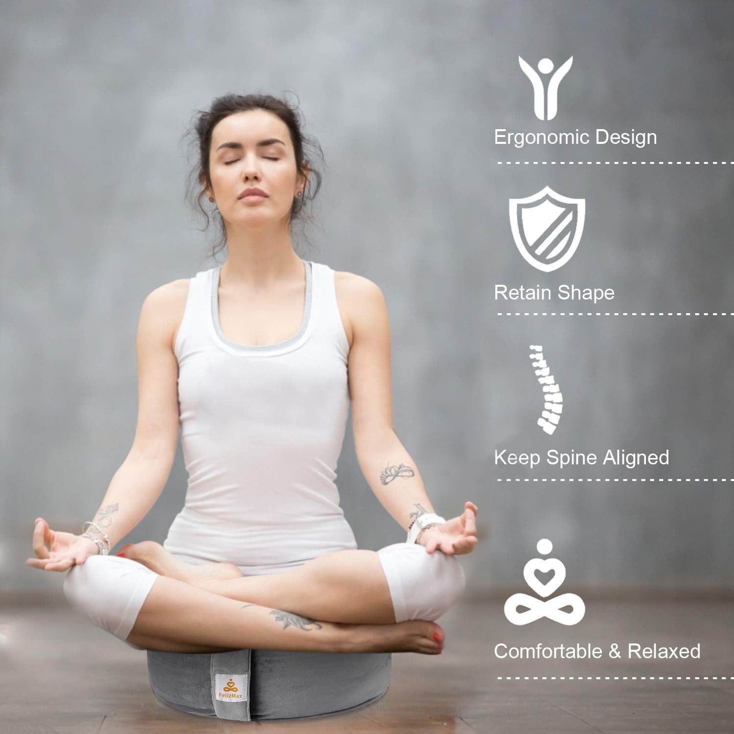 Round Velvet Meditation Pillow D=13&Prime;/16&Prime; H=5.5&Prime; Yoga Bolster 16&Prime;×16&Prime; Black