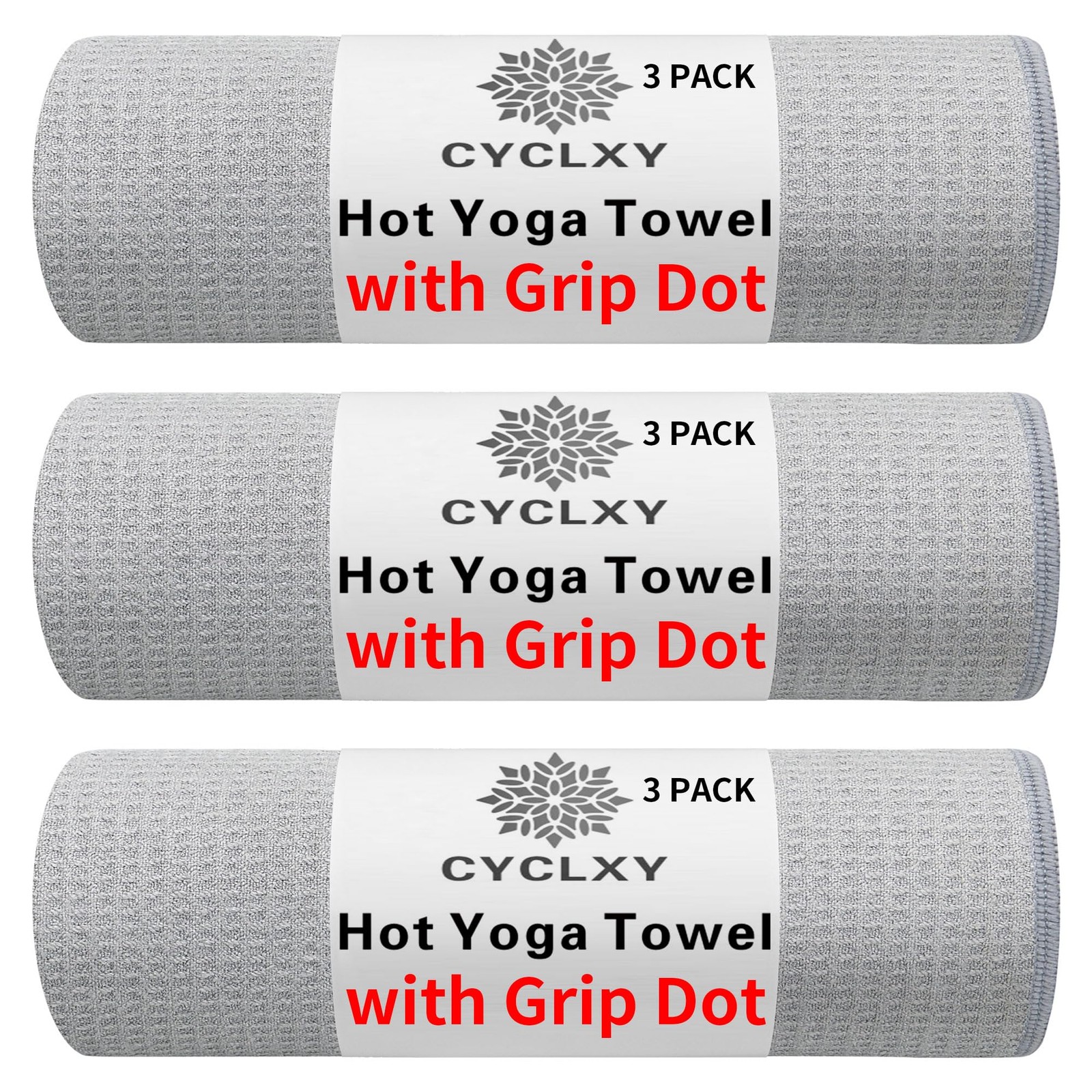 Cyclxy 3 Pack Yoga Mat Towels Grip Dot Hot Yoga Towel Non Slip Yoga Mat Towel