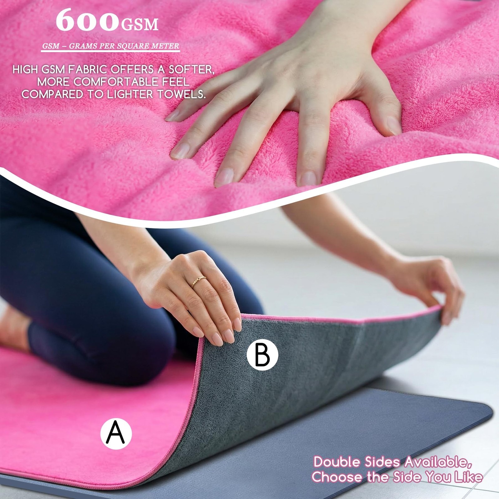 Yoga Mat Towel, Extra Thick (600GSM) Soft Hot Yoga Towel, Non-Slip and Sweat …