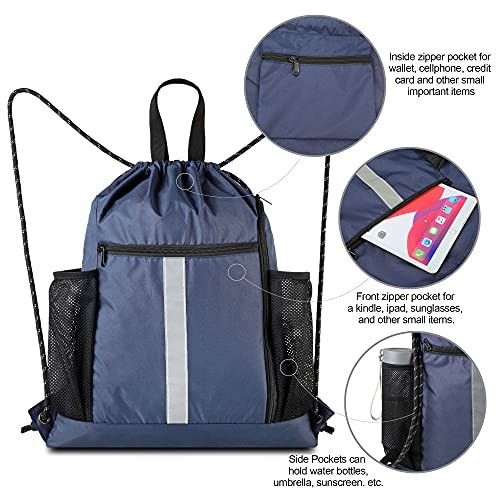 Drawstring Backpack Sports Gym Bag With Navy Drawstring With Shoe Compartment