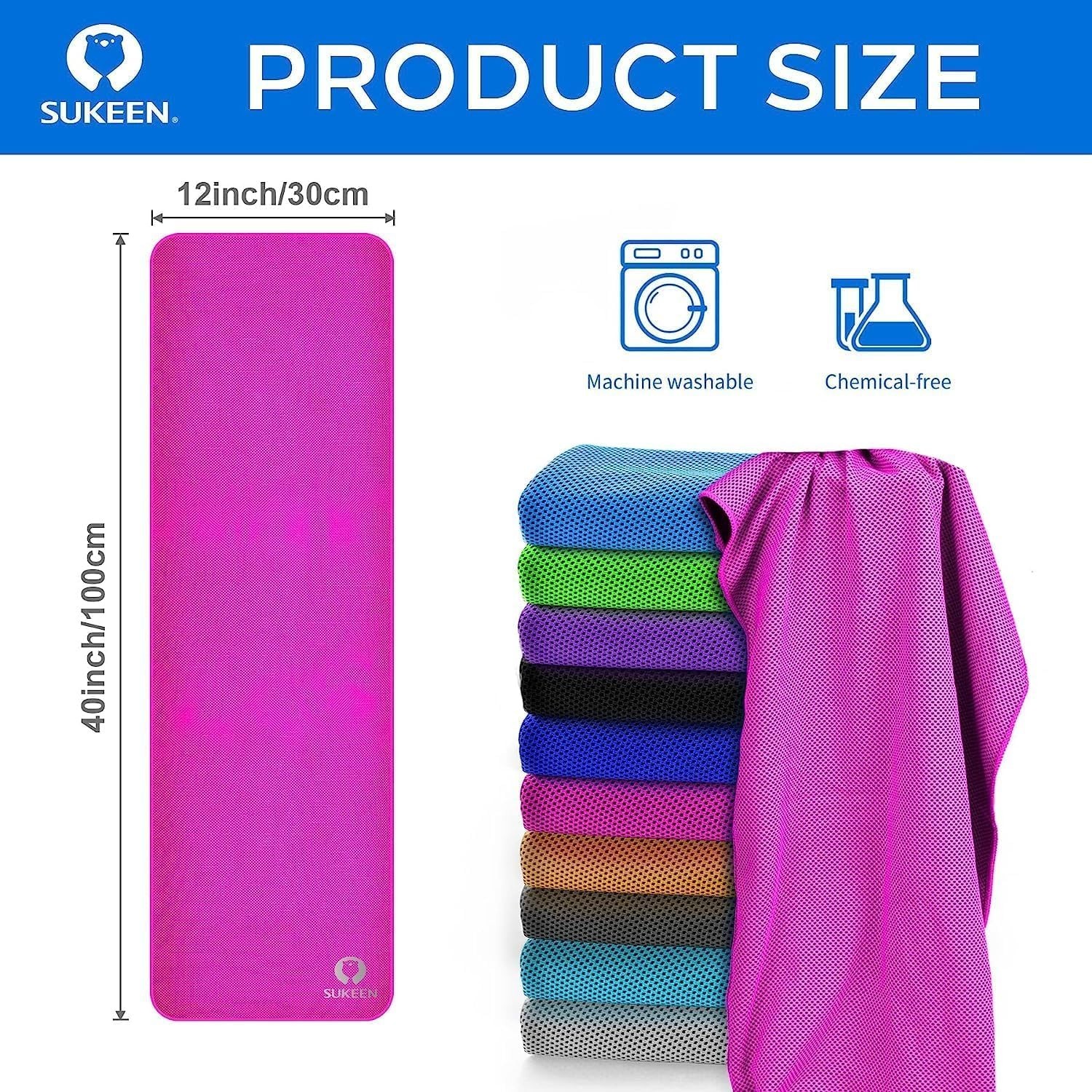Sukeen Cooling Towels 8 Pack (40&Prime;x12&Prime;) for Neck and Face, Soft Breathable Ice…