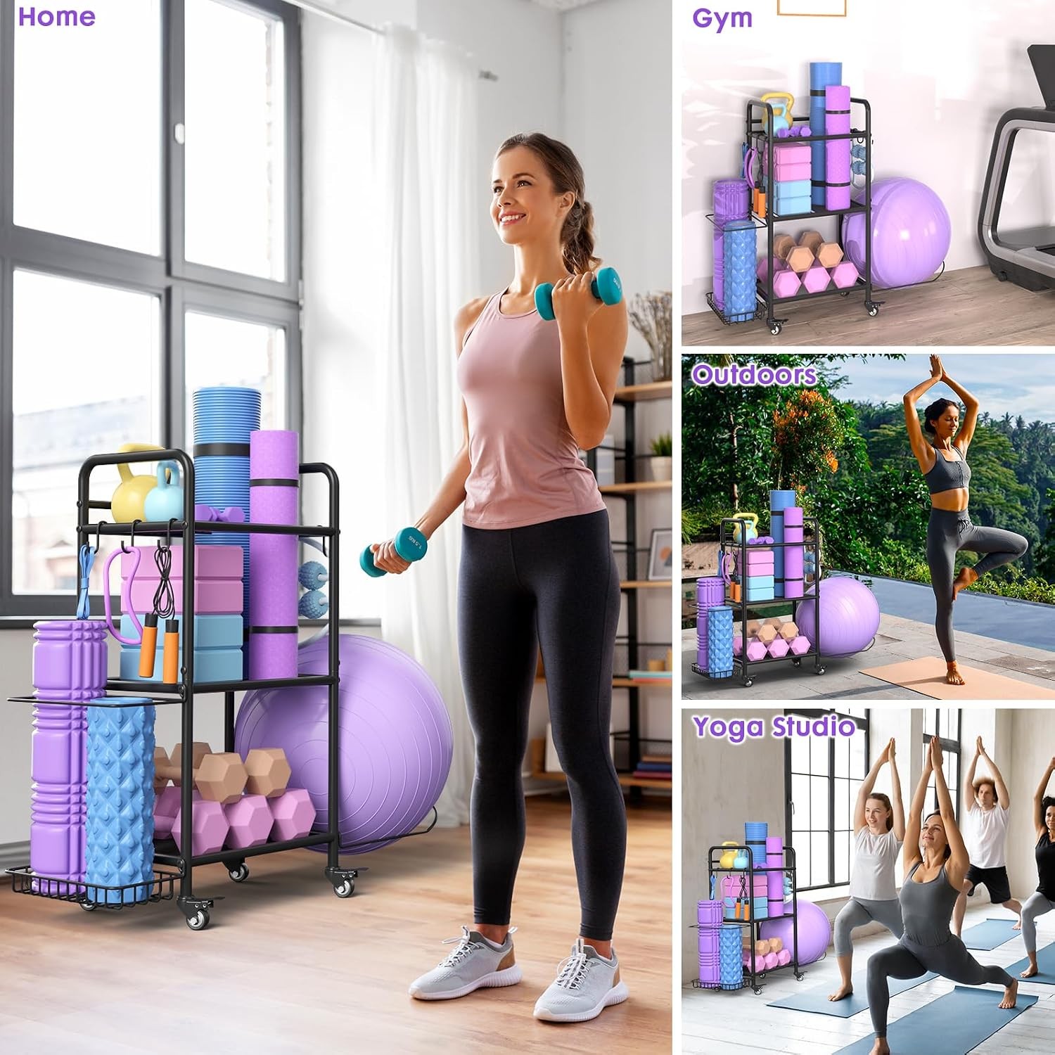 Home Gym Storage Rack Exercise Equipment Organizer for Dumbbells Yoga Mats