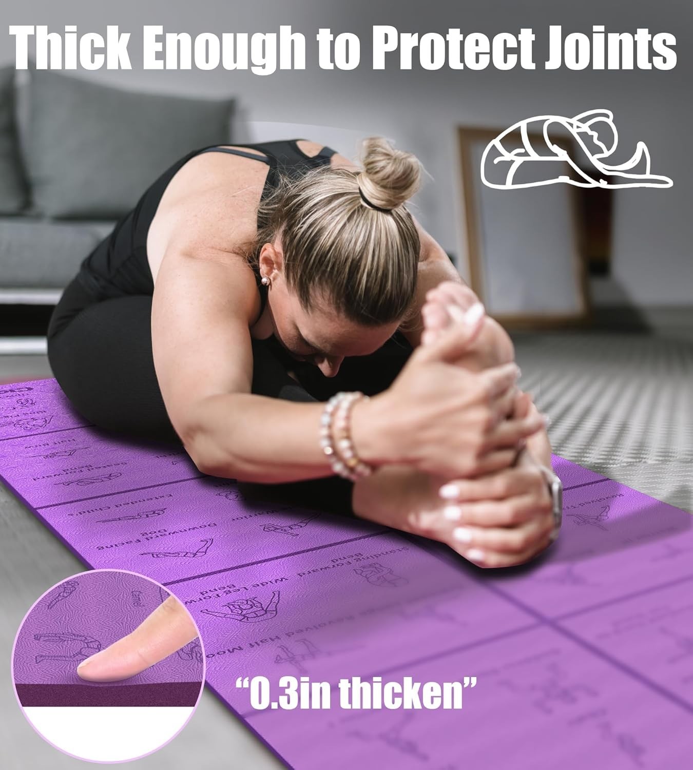 Foldable Thick Yoga Mat with Instructional Poses – Non-slip 8mm Thicken Exercise