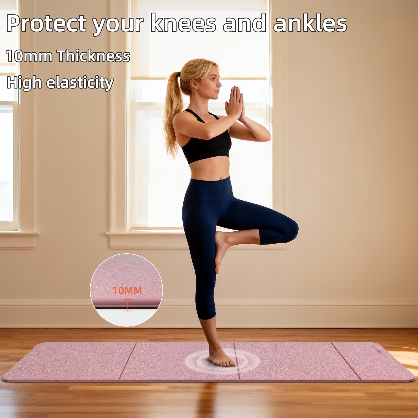 Foldable TPE Yoga Mat Thick 10mm,75&Prime; x40&Prime;Extra Large Exercise Mats