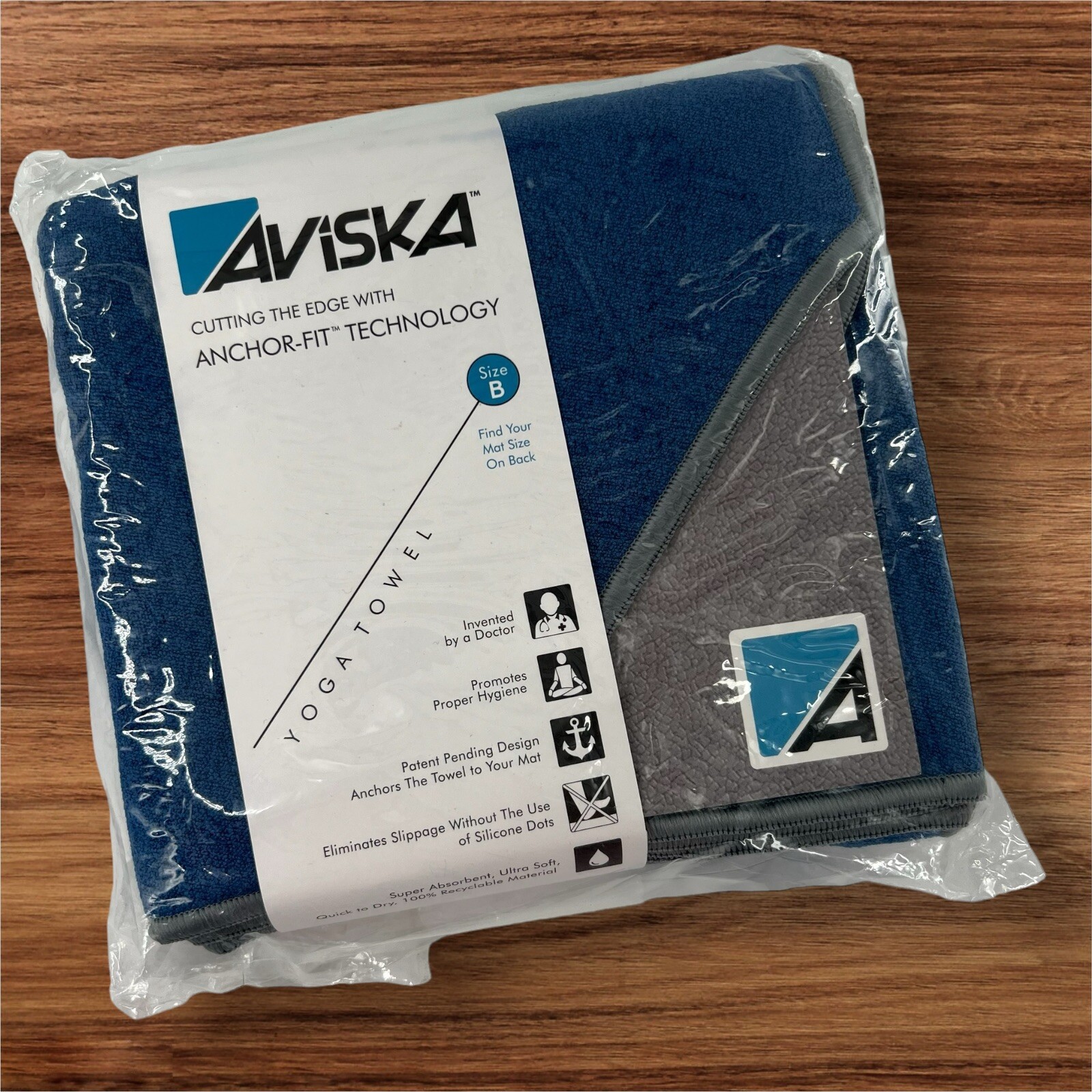 Aviska Yoga Mat Towel Deep Sea Blue Grey Trim Boho Athletic Soft New Absorbent
