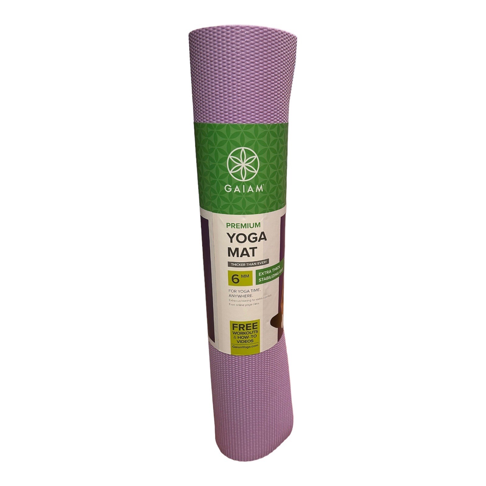 Gaiam Premium Yoga Mat – Purple – 6MM Extra Thick Stabilizing Grip – New