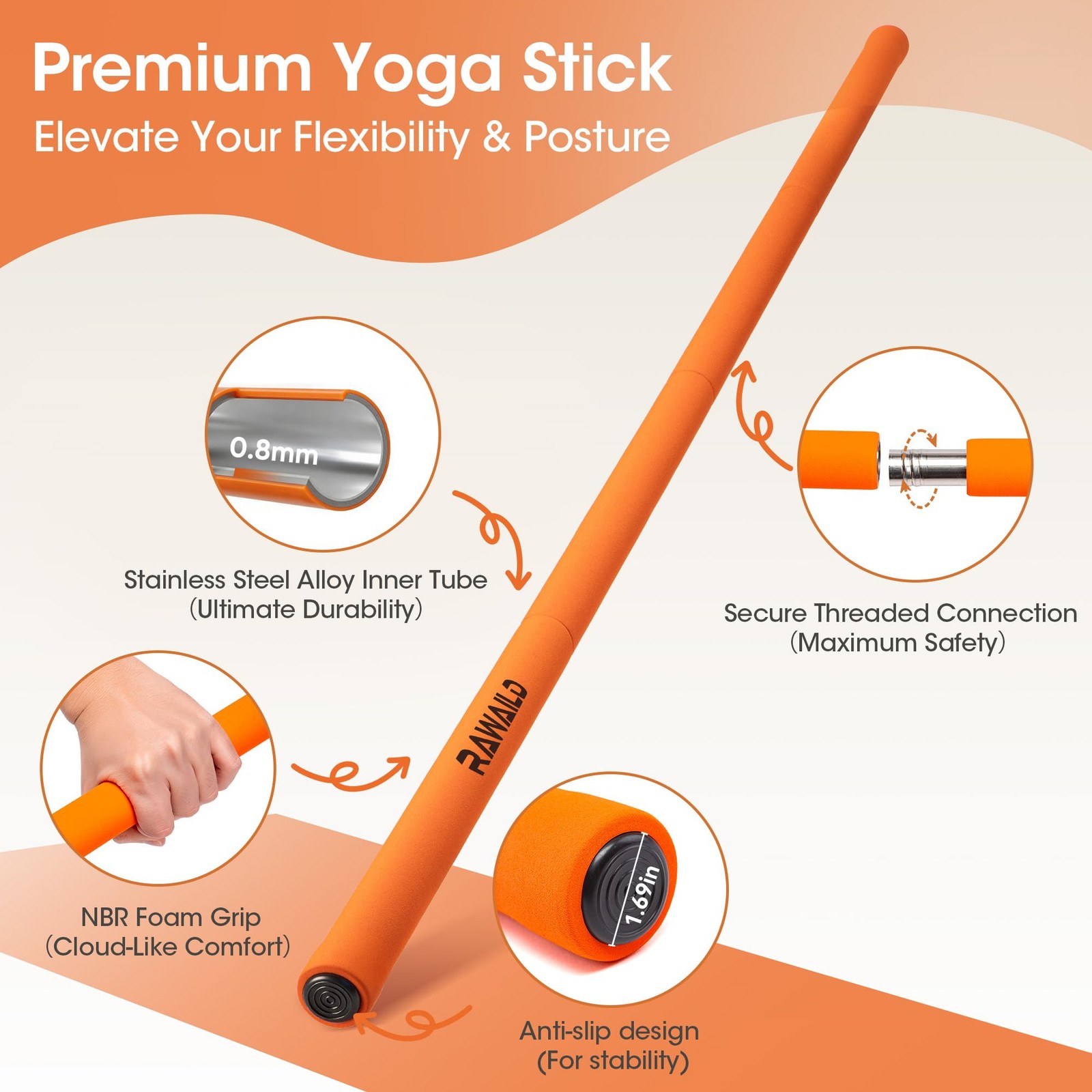 Yoga Stick, Upgraded 5ft Sturdy Steel Mobility Stick, Adjustable Exercise Equ…