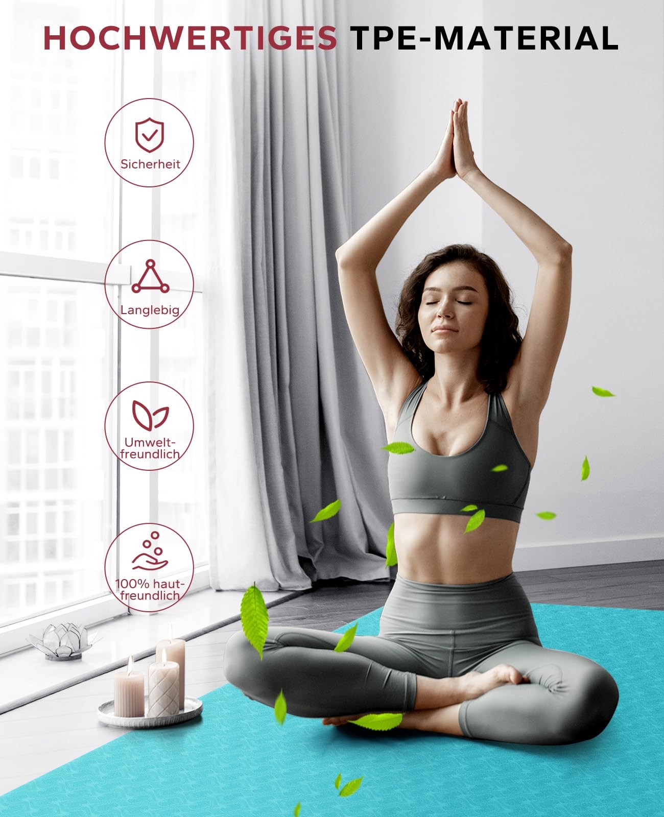 Yoga Mat XXL183cmx91cmx6mm Thickness, Extra Large Non Slip Wide Yoga Mat, Gy…