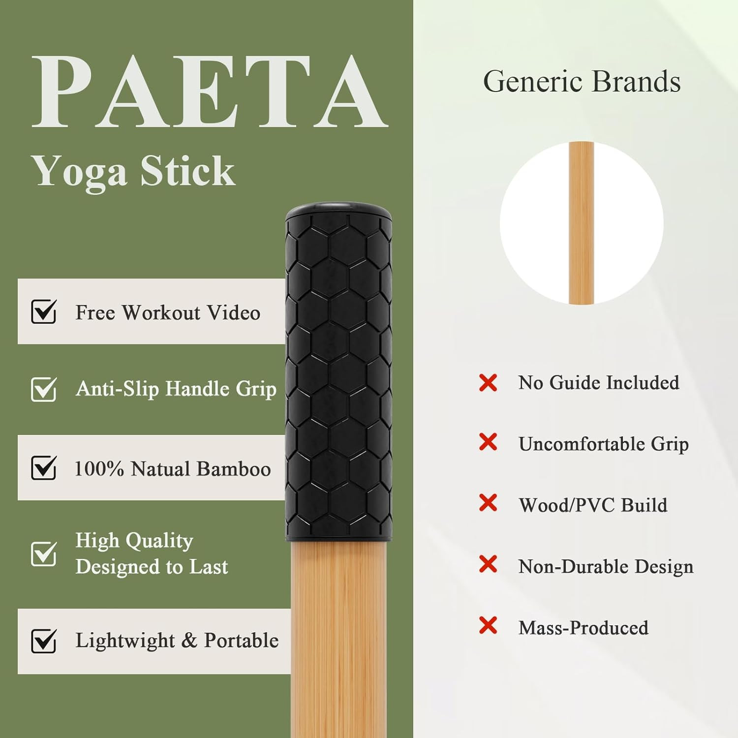 Yoga Stick for Stretching, 5Ft Exercise Stick for Mobility & Flexibility, Bamboo