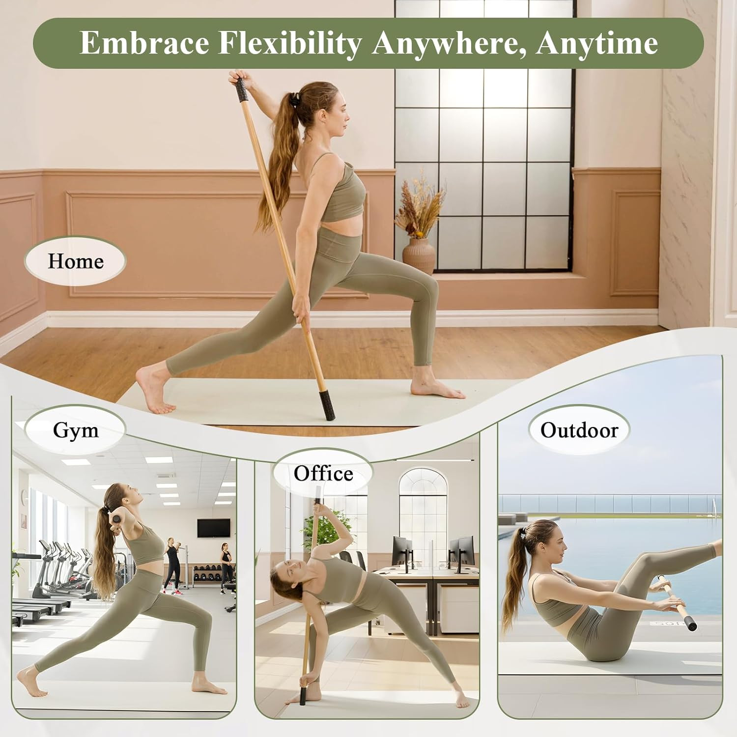 Yoga Stick for Stretching, 5Ft Exercise Stick for Mobility & Flexibility, Bamboo