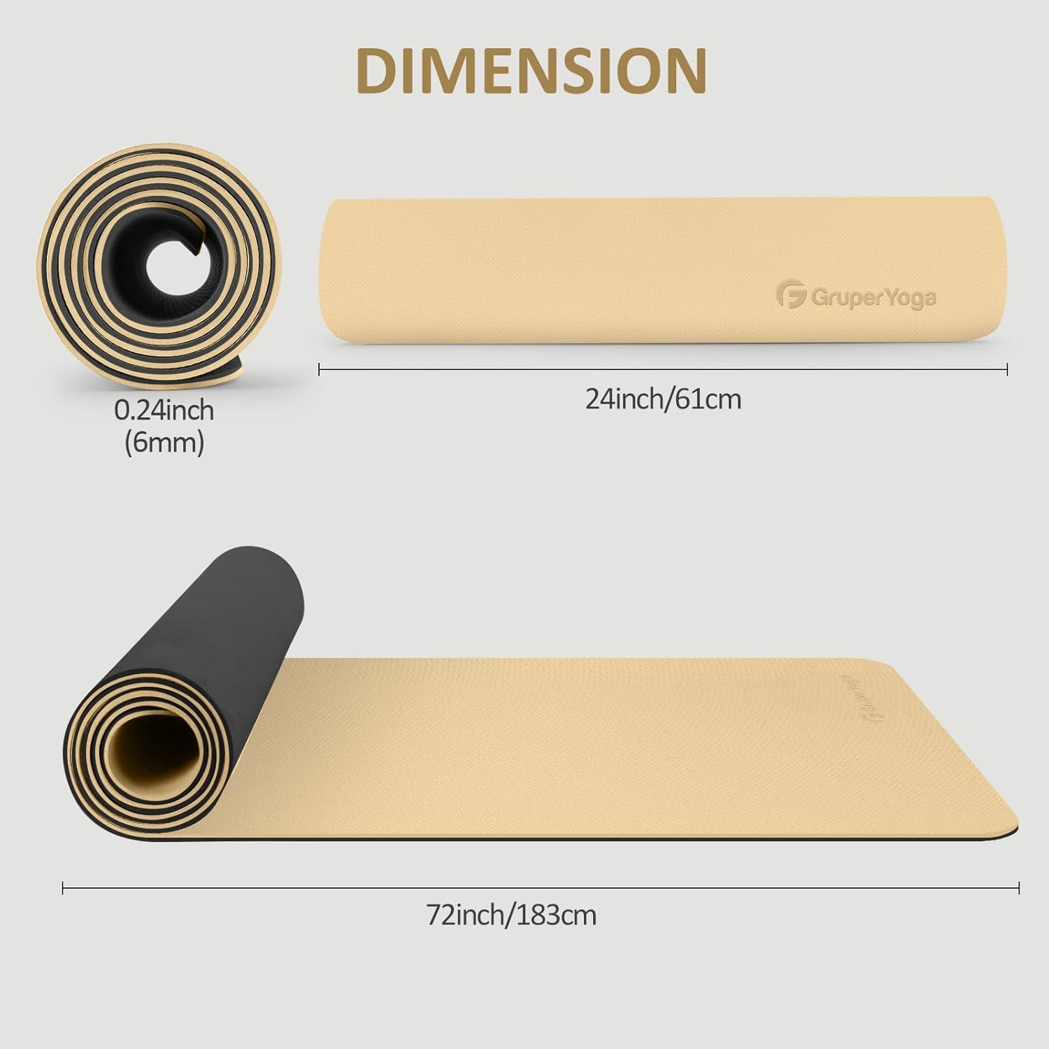 Yoga Mat Non Slip, 72&Prime;L X 24&Prime;W X 0.24&Prime;/0.32&Prime;TH, Anti-Tear Exercise Mat with Carr