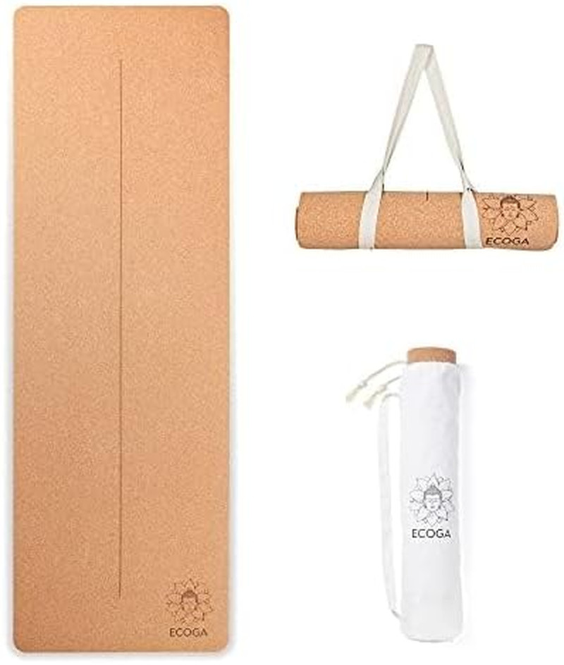 Premium Cork Yoga Mat With Alignment Marks – 5mm Thick Non Slip Hot Yoga Mat – E