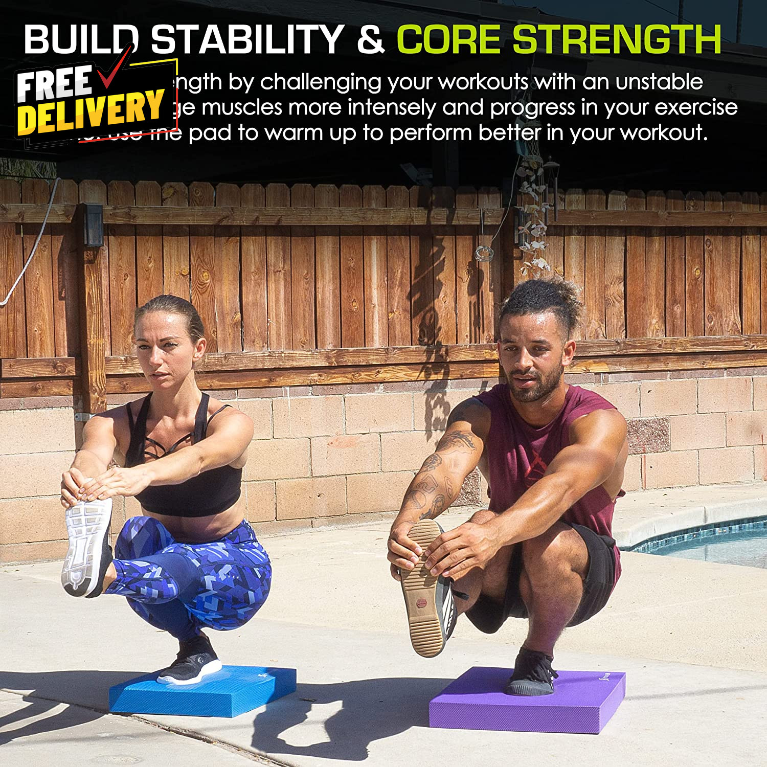 Exercise Balance Pad Non-Slip Cushioned Foam Mat & Knee Pad for Fitness and Stab