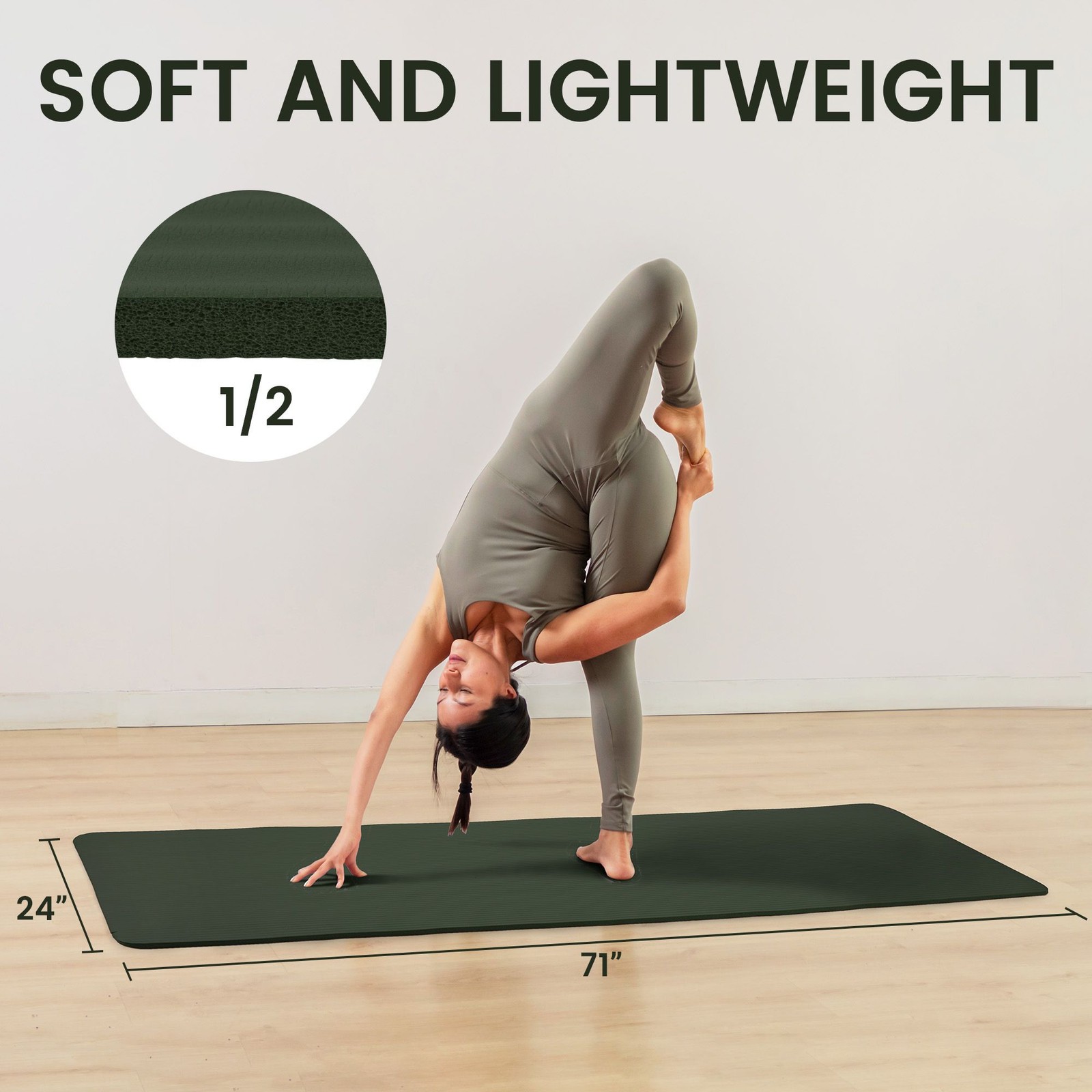 Fitvids Green 1/2&Prime; Thick High Density Exercise Yoga Mat Carrying Strap(Open Box)