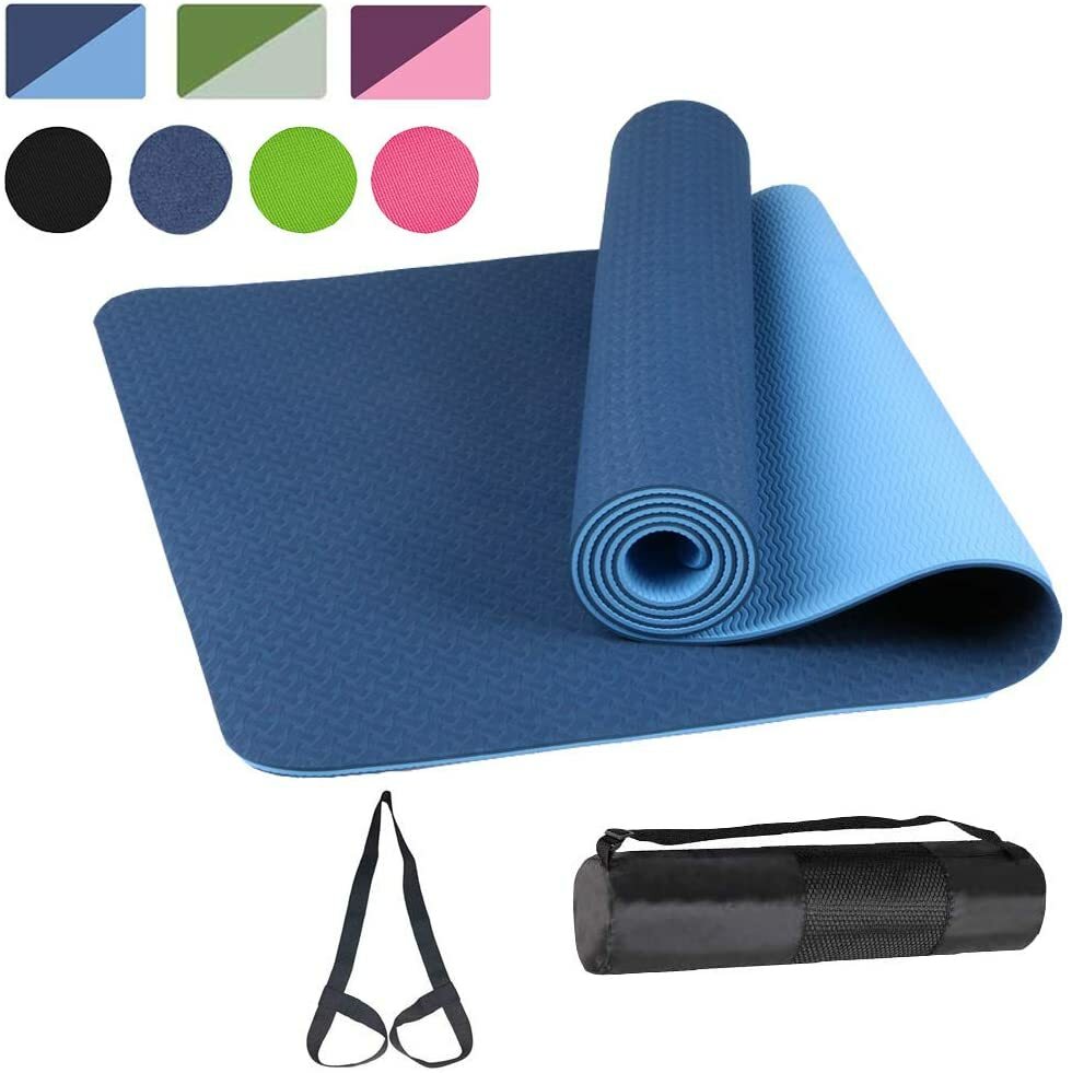Yoga Mat Fitness Pilates Gym TPE Non Slip Exercise Pad Bag Strap Women/Men