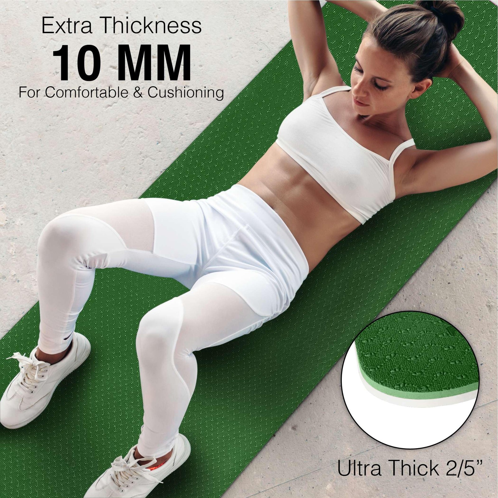 Feetlu Extra Thick Exercise Yoga Mat with 72&Prime; x 24&Prime; x 2/5&Prime;, Green & Cream